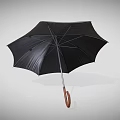 Stylish Black Umbrella With Wooden Curved Handle For Daily Use