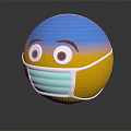 Cute Emoji Ball Wearing Face Mask With Big Eyes Eyebrows Blue Yellow Pink Gradient Colors
