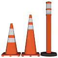 Orange Traffic Cones And Warning Post With Reflective Stripes For Road Safety