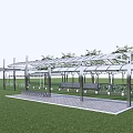 Outdoor Canopy Structure With Benches And Paved Area On Green Grass