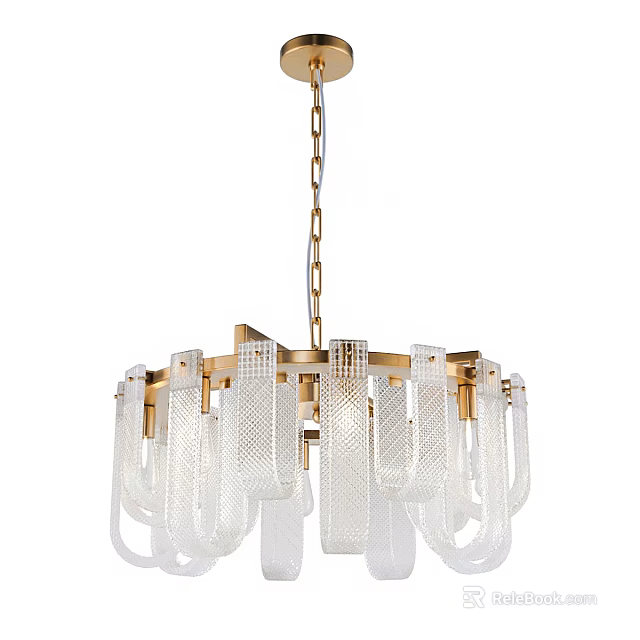 Elegant Modern Chandelier With Gold Metal Frame And Transparent Glass Shades 3d model 