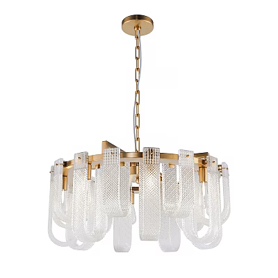 Elegant Modern Chandelier With Gold Metal Frame And Transparent Glass Shades 3d model