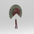 Traditional Hand Fan With Green Floral Pattern Red Ribs And Hanging Tassel