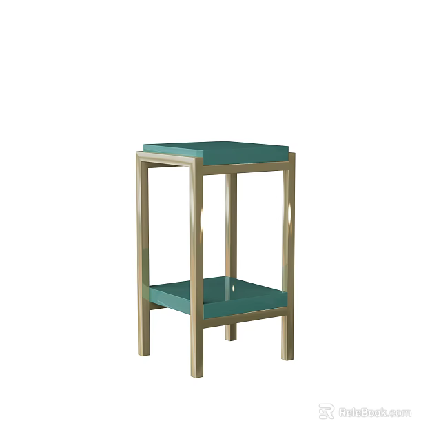 Modern Two Tier Metal Flower Stand With Gold Frame And Green Shelves 3d model 