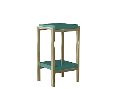 Modern Two Tier Metal Flower Stand With Gold Frame And Green Shelves 3d model