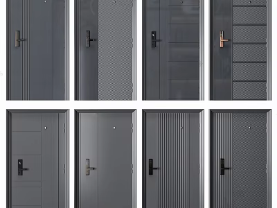 Modern Steel Security Doors With Various Handle Styles And Textured Surface Designs 3d model