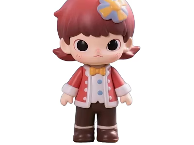 Cute Adorable Doll With Red Hair Flower Accessory Red Coat And Brown Pants 3d model