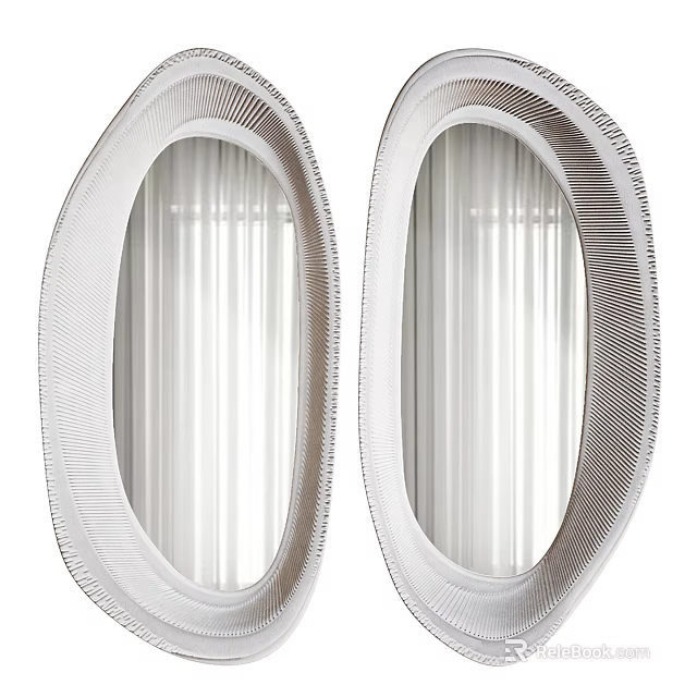 Elegant Modern Oval Mirrors With Decorative Textured Frame For Interior Decor 3d model 
