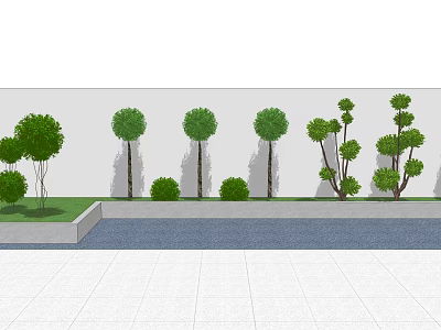 Trimmed Bushes Arranged Along Wall In Garden Area With Lawn And Stone Pavement 3d model