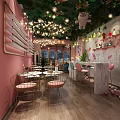 Pink Beauty Salon Interior Design With String Lights Green Plants Pink Chairs And Marble Counter