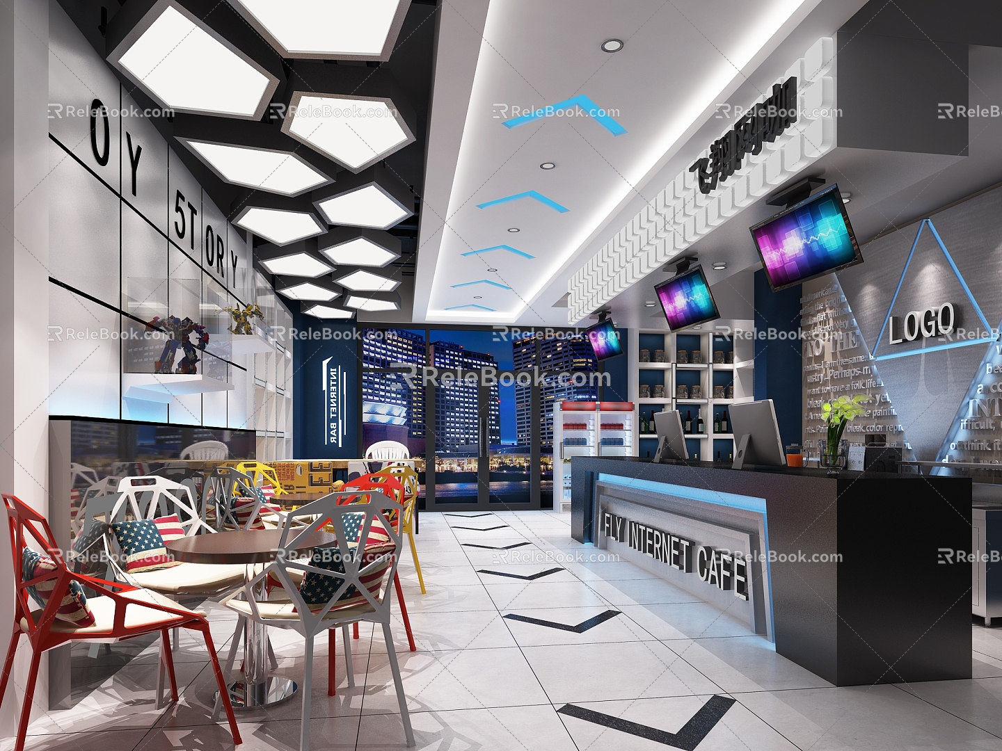 E-sports Internet Cafe Front Desk Internet Cafe Internet Cafe E-sports Hall Internet Cafe Hall 3d model