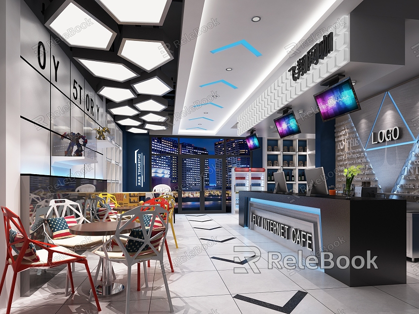 E-sports Internet Cafe Front Desk Internet Cafe Internet Cafe E-sports Hall Internet Cafe Hall model