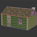 Traditional Log Cabin With Log Walls Shingle Roof Small Window And Chimney