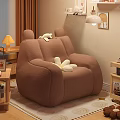 Cozy Brown Unique-shaped Sofa With Plush Material And Stuffed Toys In Warm Room