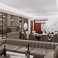 New Chinese-style private room large-size room-type sofa box room sofa combination dining table and chair combination 3d model