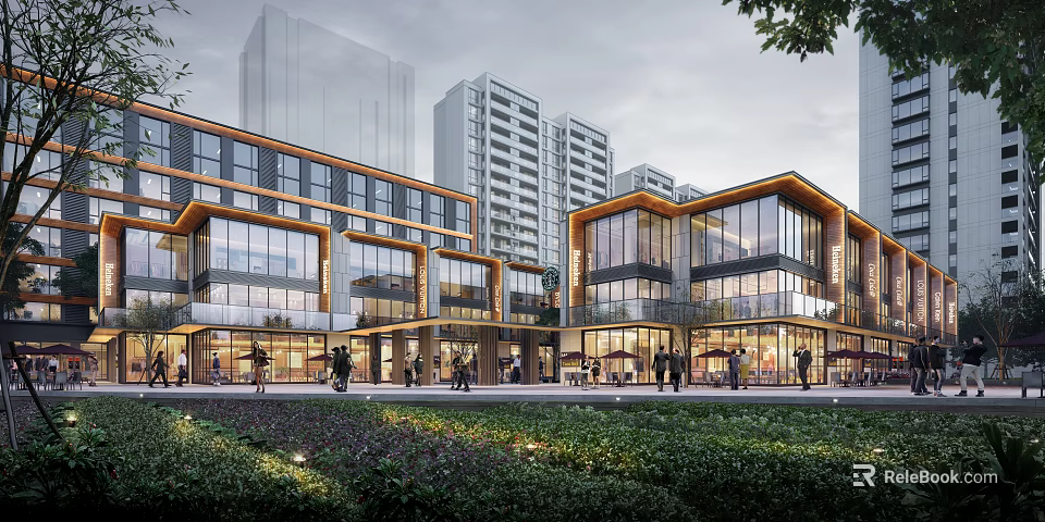 Modern Residential Building Complex Featuring Glass Facade Green Area And Pedestrian Walkway 3d model 