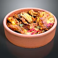 Crispy Spiced Fried Chicken In Clay Bowl With Red Chili Flakes And Fresh Herbs