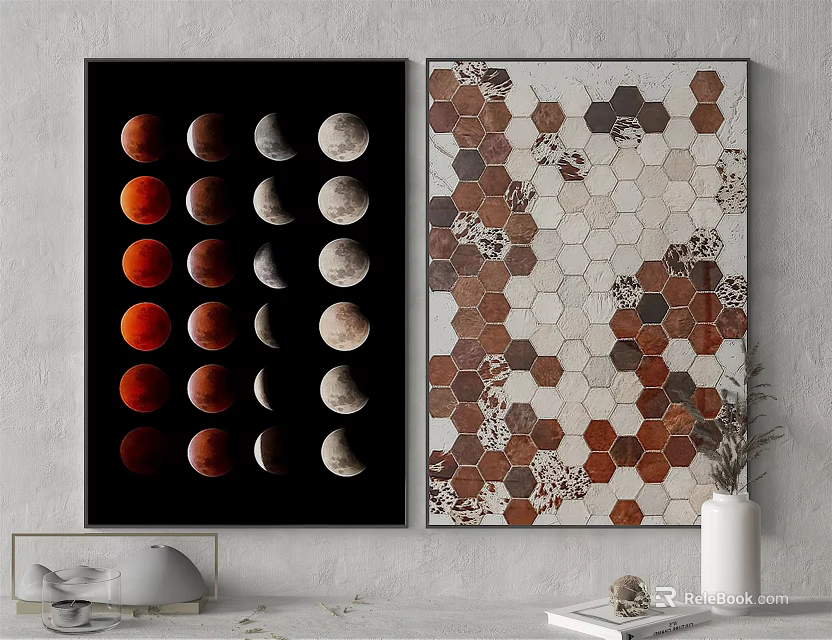 Stylish Wall Art Featuring Moon Phases And Honeycomb Pattern For Home Decor 3d model