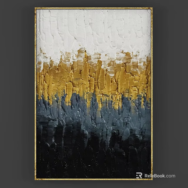 Modern Textured Abstract Art Photo Frame With Gold Blue Black White Hues 3d model 