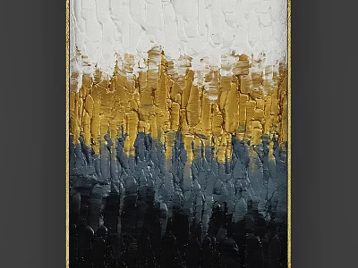 Modern Textured Abstract Art Photo Frame With Gold Blue Black White Hues 3d model