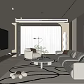 Cream Style Living Room Sofa Coffee Table Combination Lazy Sofa Floor Lamp Sofa Stool Hanging Picture Single Leisure Chair 3d model