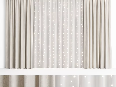 Soft Beige Curtains Featuring String Lights For Cozy Decorative Window Treatment 3d model