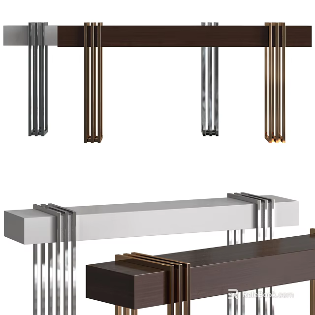 Modern Console Table With Metal Legs And Wooden Top In Minimalist Design 3d model 