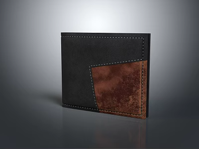 Modern Black And Brown Leather Wallet With Stitched Patchwork Design 3d model