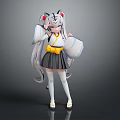 Cute Kid Cartoon Character In Japanese Outfit With Tiger Ears Yellow Belt And Gray Hair