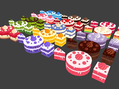 Colorful Decorated Cakes With Various Styles Creamy Toppings And Different Flavors 3d model