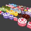 Colorful Decorated Cakes With Various Styles Creamy Toppings And Different Flavors