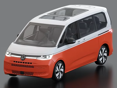 Volkswagen MPV With Orange White Body And Panoramic Sunroof 3d model