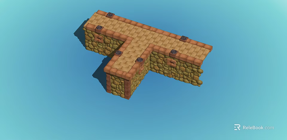T Shaped Building Component Featuring Stone And Brick Wall Structure Design 3d model 