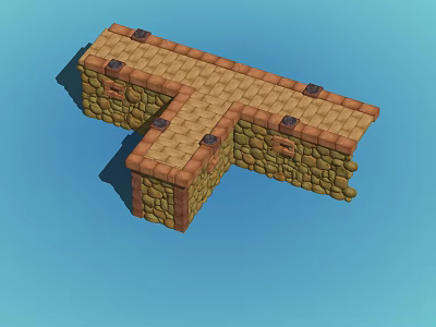T Shaped Building Component Featuring Stone And Brick Wall Structure Design 3d model