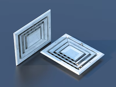 Two Modern Square Metal Air Conditioner Vents With Grille Design 3d model
