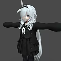 Cute Game Anime Character With White Long Hair Rabbit Ear Accessory And Black Dress