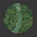 Cartoon Tropical Island Scene With Green River Lush Plants Trees And Flowers
