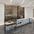Stylish Modern Bar Interior With Marble Counter Wine Shelves And Bar Stools