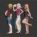 Vibrant Cartoon Characters In Different Outfits Male Female Standing In Line Holding Beach Ball
