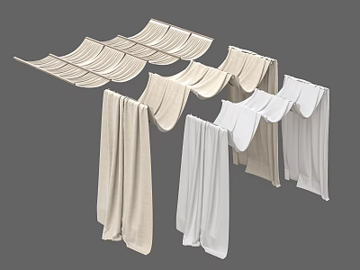 Beige and White Ceiling Drapes Various Hanging Styles for Decorative Design 3d model