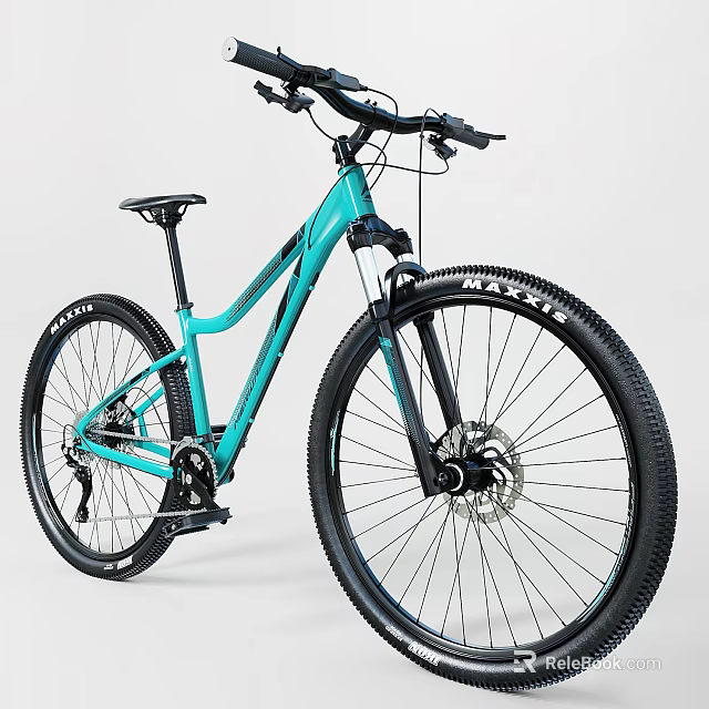 Teal Mountain Bicycle With Sturdy Frame Large Tires And Front Suspension Fork 3d model 