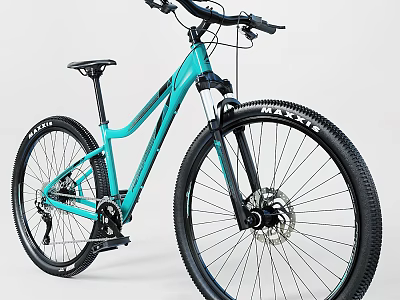 Teal Mountain Bicycle With Sturdy Frame Large Tires And Front Suspension Fork 3d model