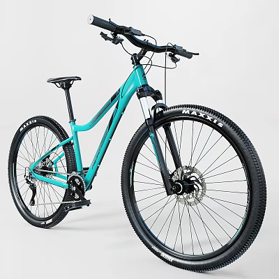 Teal Mountain Bicycle With Sturdy Frame Large Tires And Front Suspension Fork 3d model