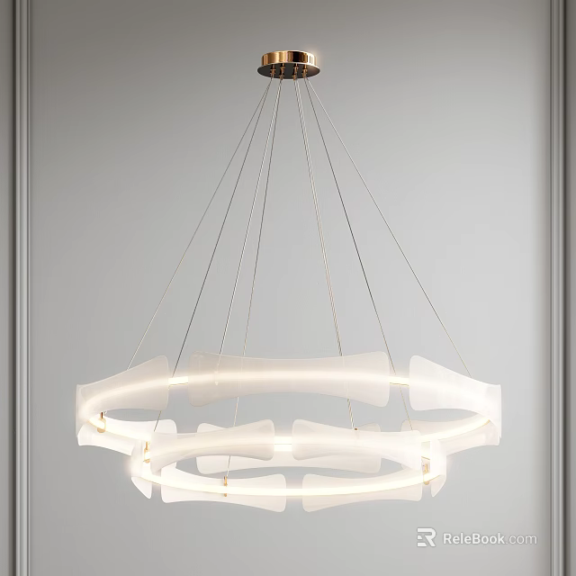 Modern White Chandelier With Layered Circular Rings And Soft Glow Lighting 3d model 