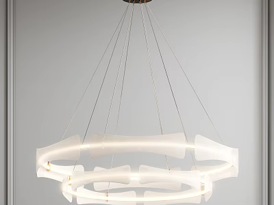 Modern White Chandelier With Layered Circular Rings And Soft Glow Lighting 3d model