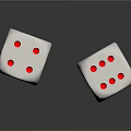 Two White Dice With Red Dots On Black Table Showing Clear Reflections