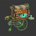 Mobile Food Tricycle Cart With Green Red Awning Donuts Display And Small Tray