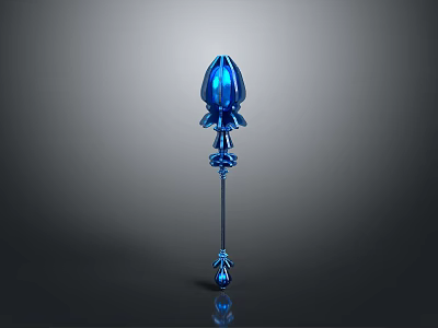 Blue Ornate Fantasy Style Weapon With Crystal Top And Floral Decorative Details 3d model Blue Ornate Fantasy Style Weapon With Crystal Top And Floral Decorative Details 3d model