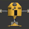 Yellow Mechanical Weapon With Round Head And Extended Arms On Stable Base 3d model