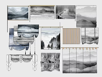 New Chinese-style Roman Curtain Ink Curtain 3d model